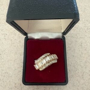 Vintage 18k Gold Plated Multi-Tiered CZ Diamond Ring - Size 6.5